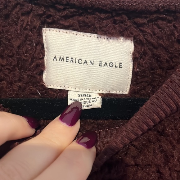 American Eagle Sherpa Plush Eggplant CrewNeck Sweater Size S - Picture 2 of 6